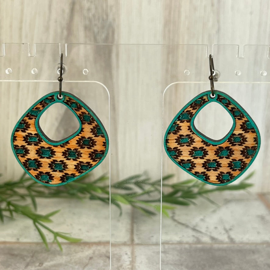 Southwest Aztec Boho Earrings-Hand Painted Wood