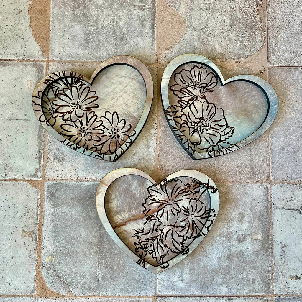 Floral Engraved Ring Dish-Mother of Pearl Wood Design