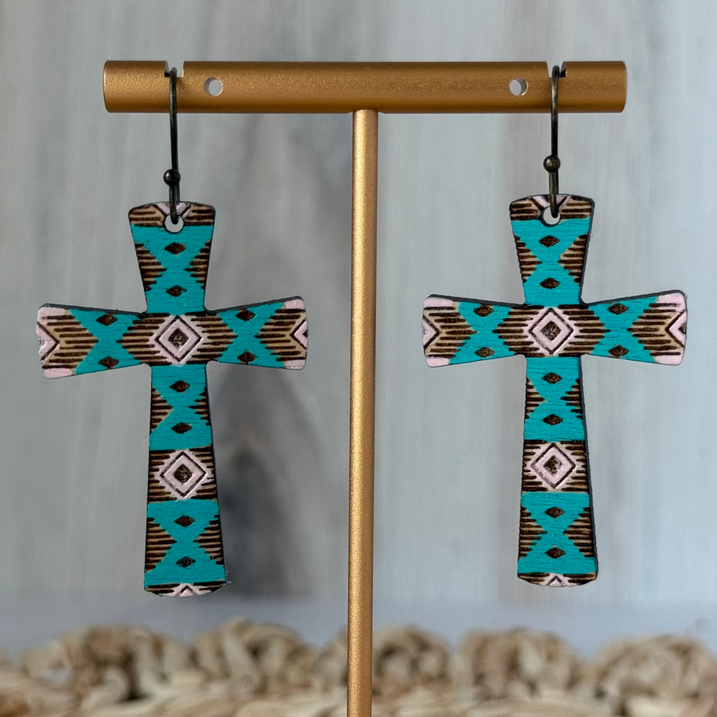 Southwest aztec inpired cross earrings