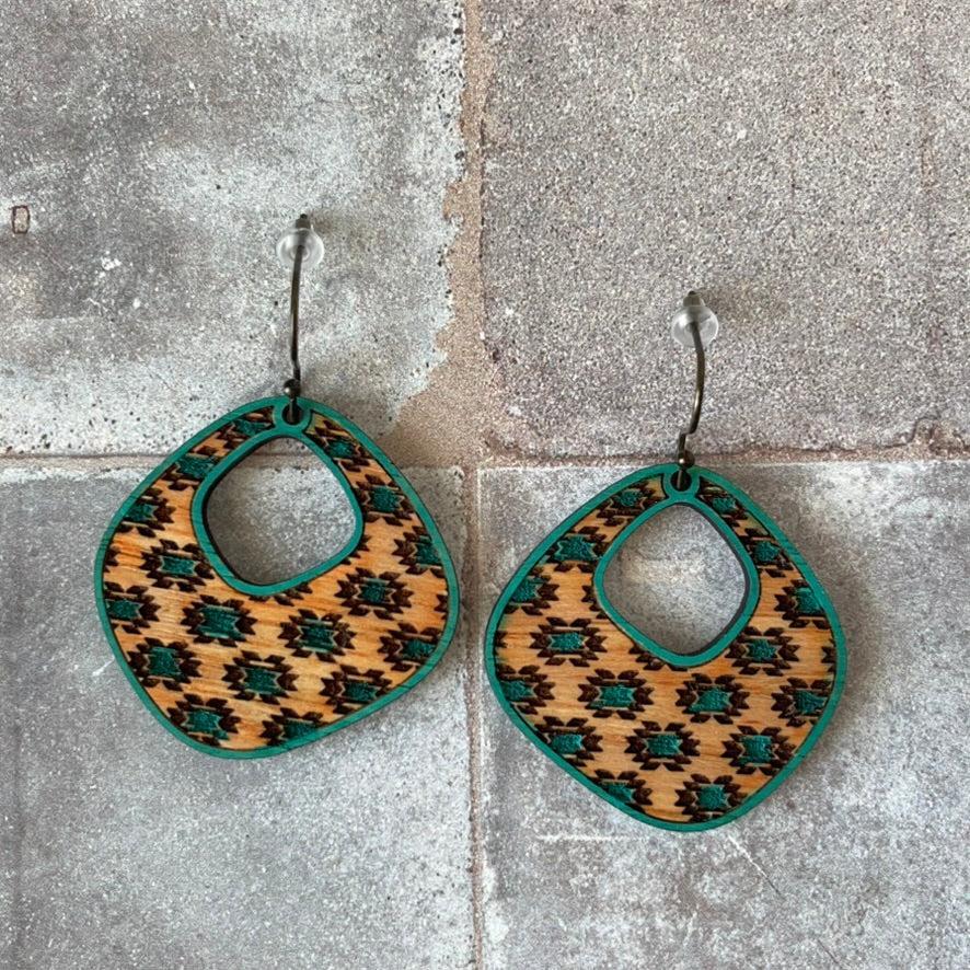 Southwest Aztec Boho Earrings-Hand Painted Wood