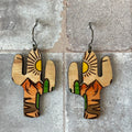 Hand-painted Southwest Desert Scene Cactus Shape Wood Earrings