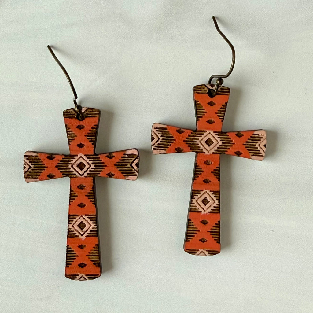 Southwest aztec inspired cross earrings