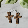 Engraved Cross Wood Earrings