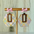 Spring Plaid Acrylic Earrings with Bow