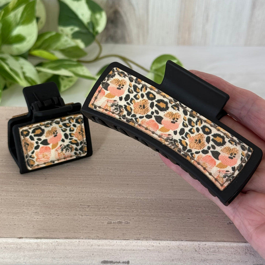Floral Leopard Print Claw Hair Clip Set