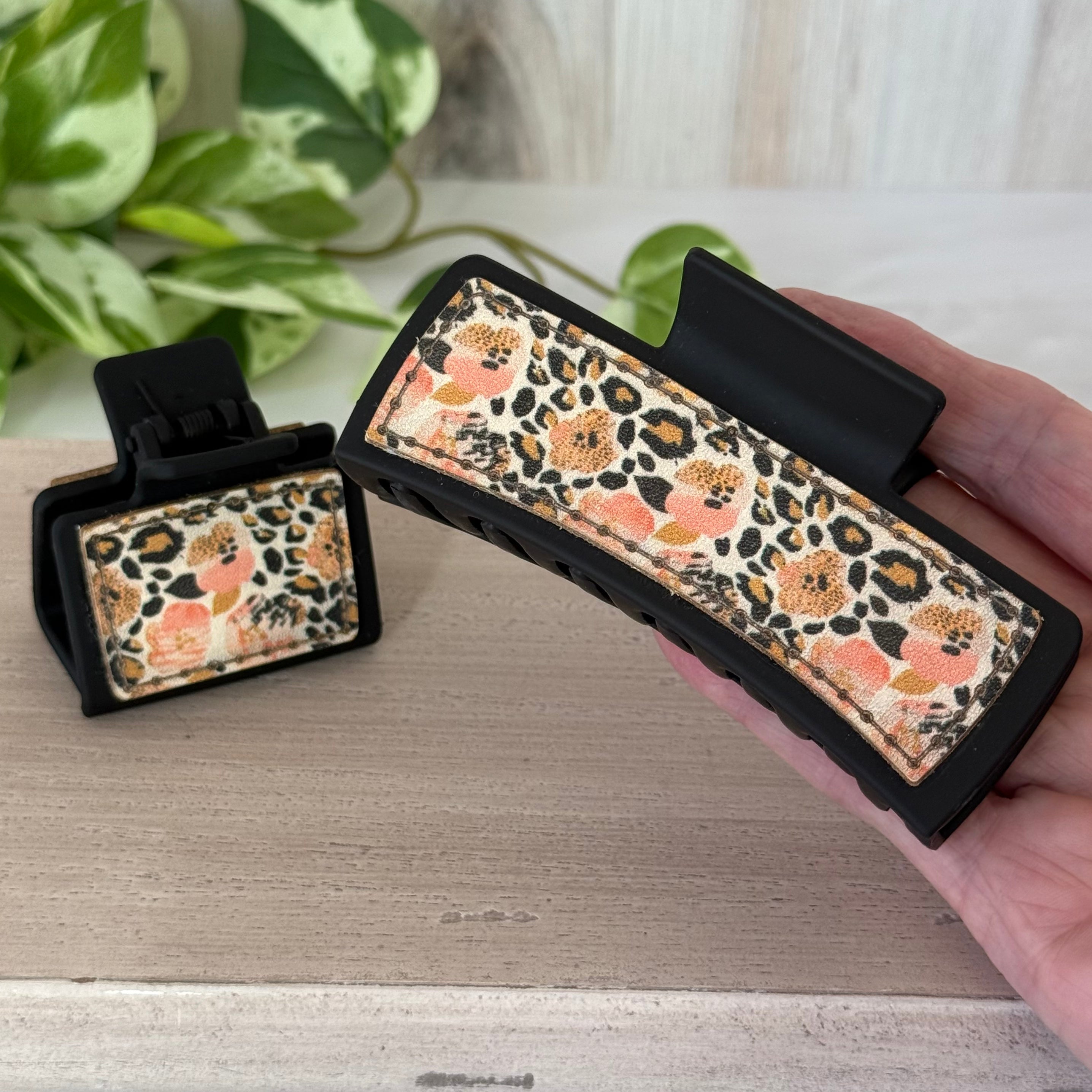 Floral Leopard Print Claw Hair Clip Set