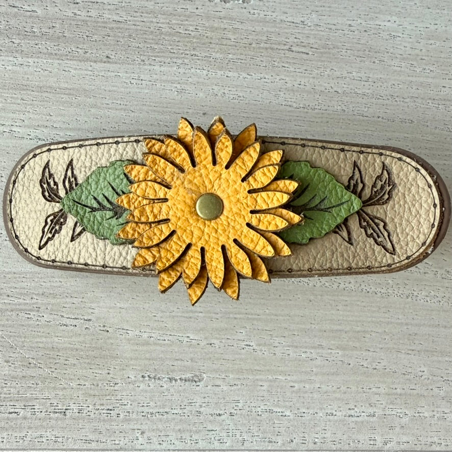 Boho western leather sunflower hair clip