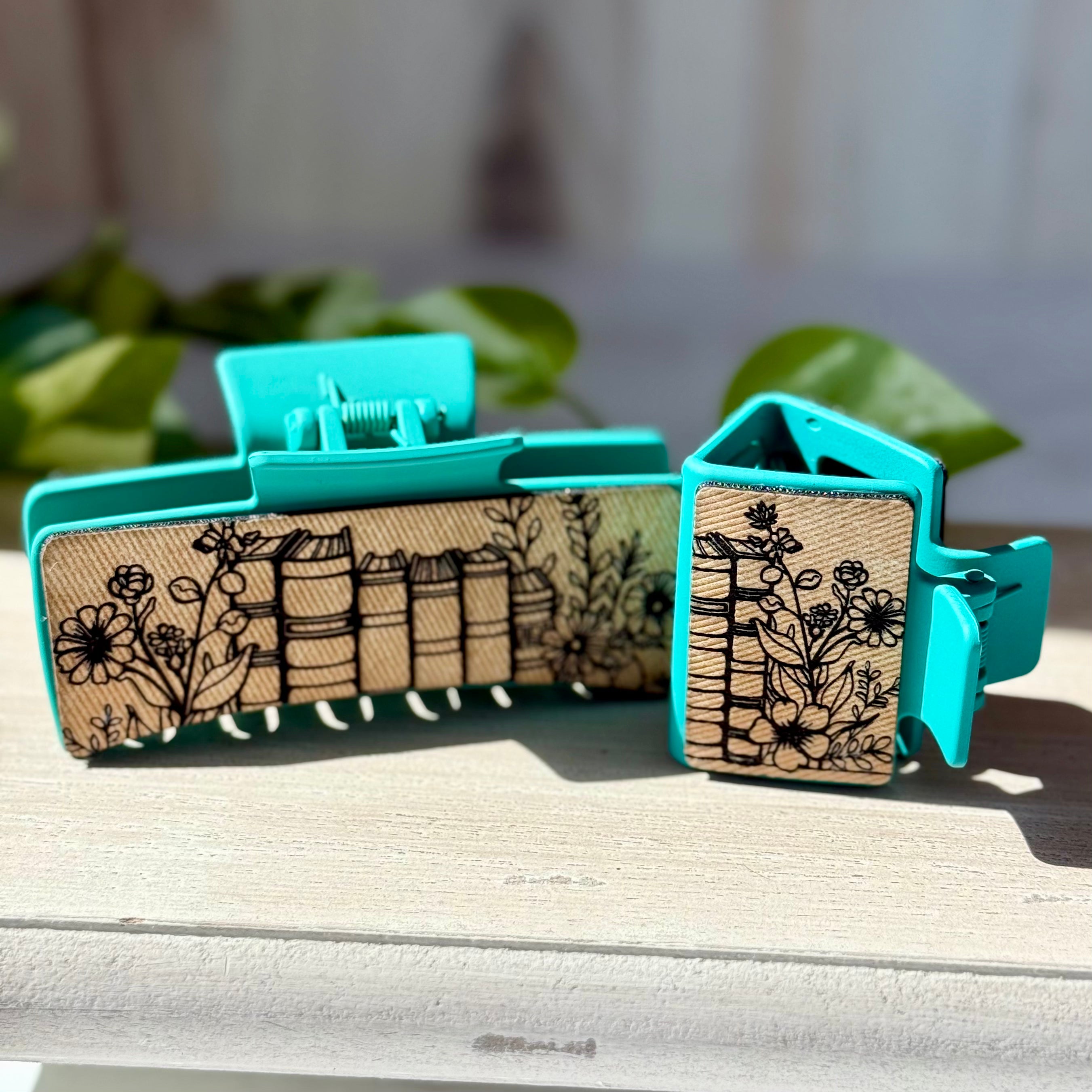 Book Lover's Engraved Claw Hair Clip Set