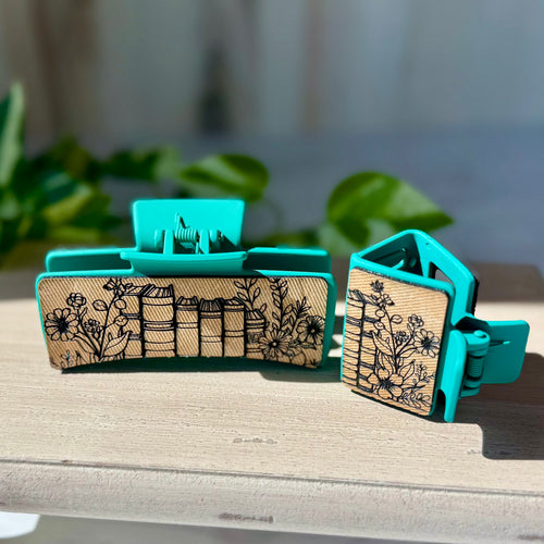 Book Lover's Engraved Claw Hair Clip Set