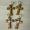 Engraved floral cross earrings