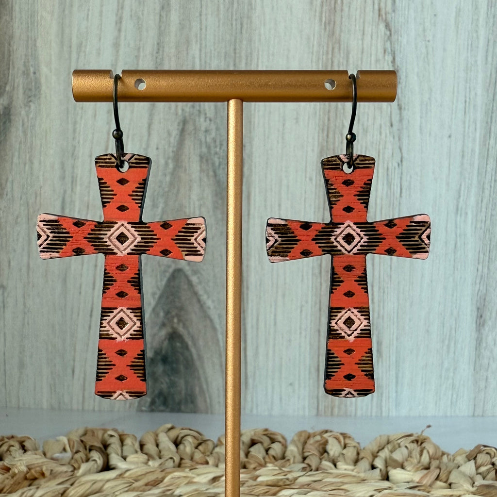 Southwest aztec inspired cross earrings