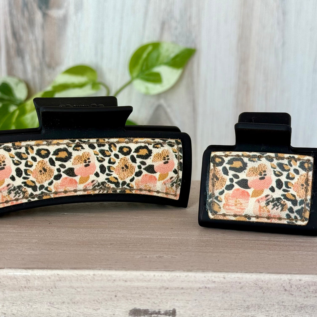 Floral Leopard Print Claw Hair Clip Set