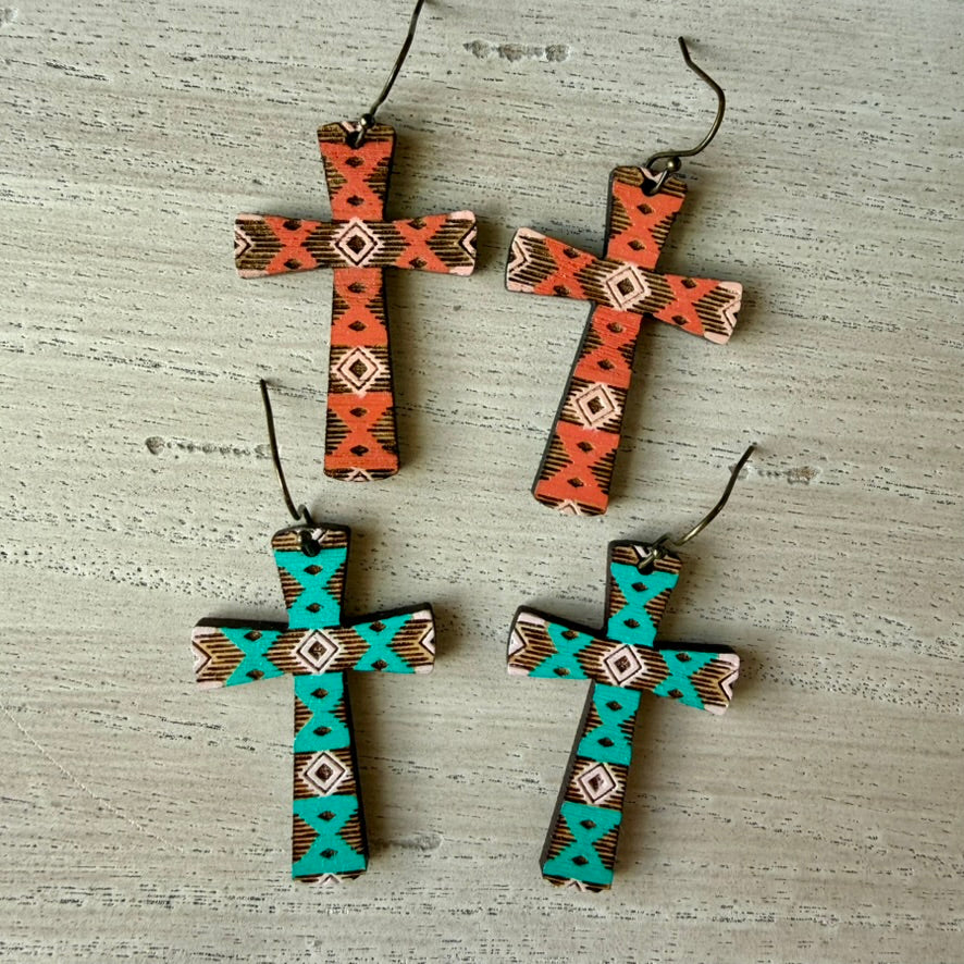 Southwest aztec cross earrings