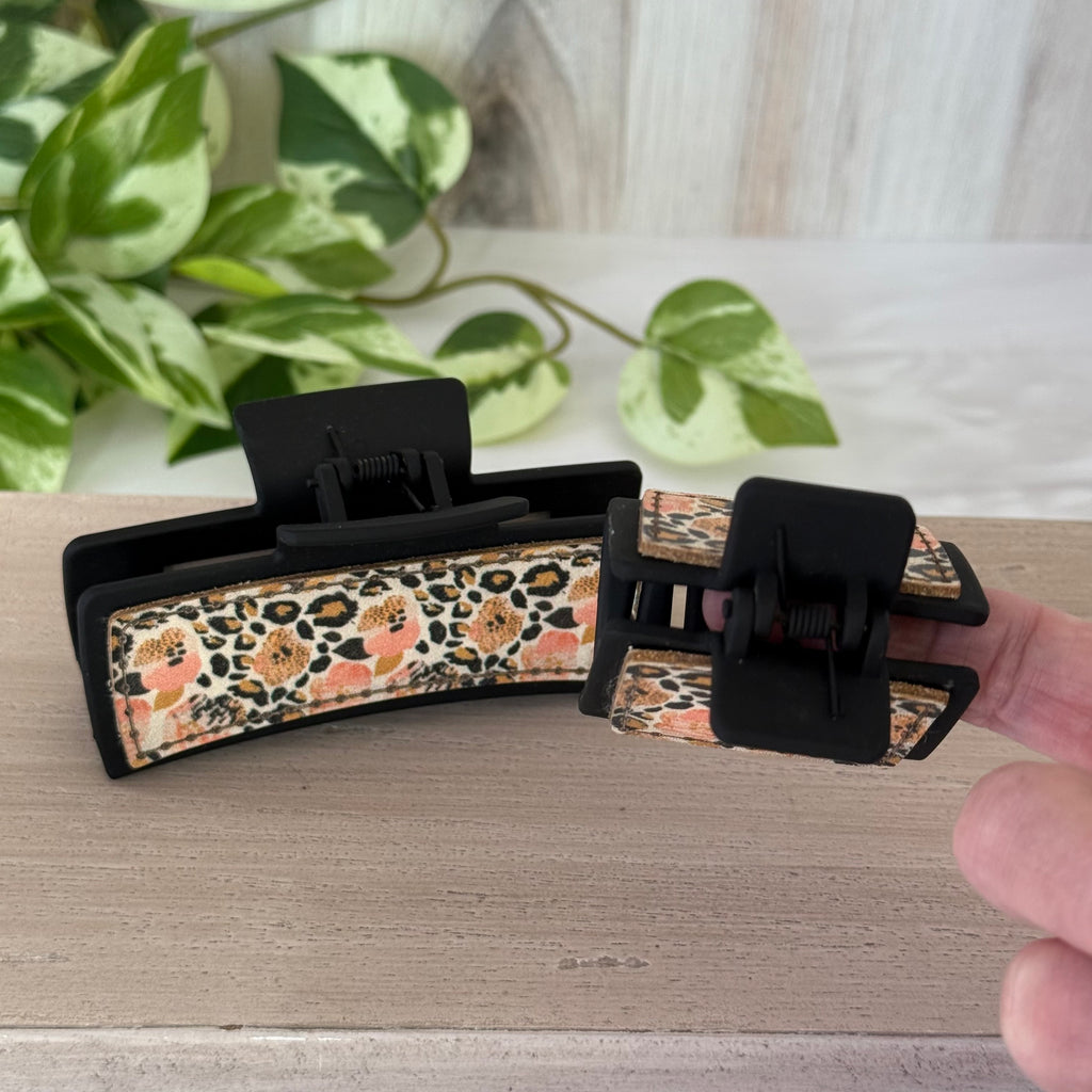 Floral Leopard Print Claw Hair Clip Set