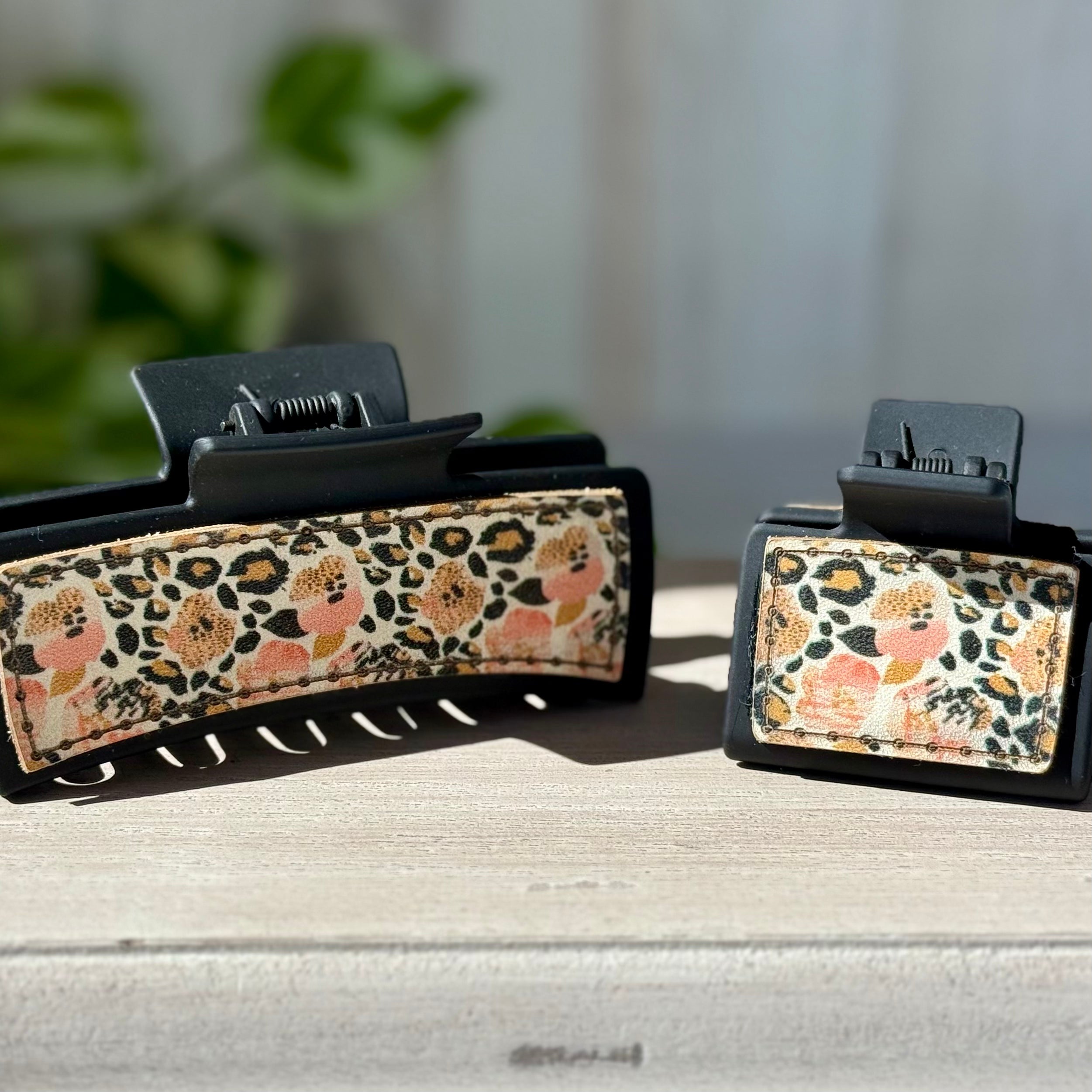 Floral Leopard Print Claw Hair Clip Set