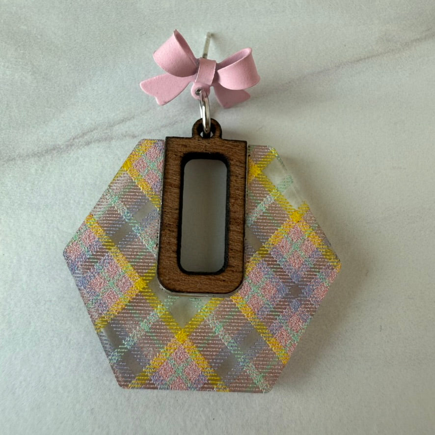 Spring Plaid Acrylic Earrings with Bow