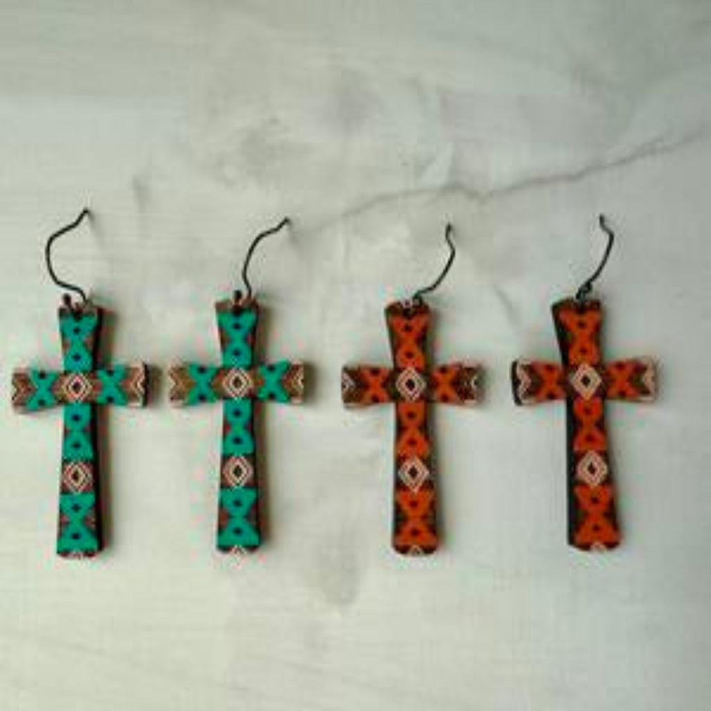 Southwest aztec inspired cross earrings